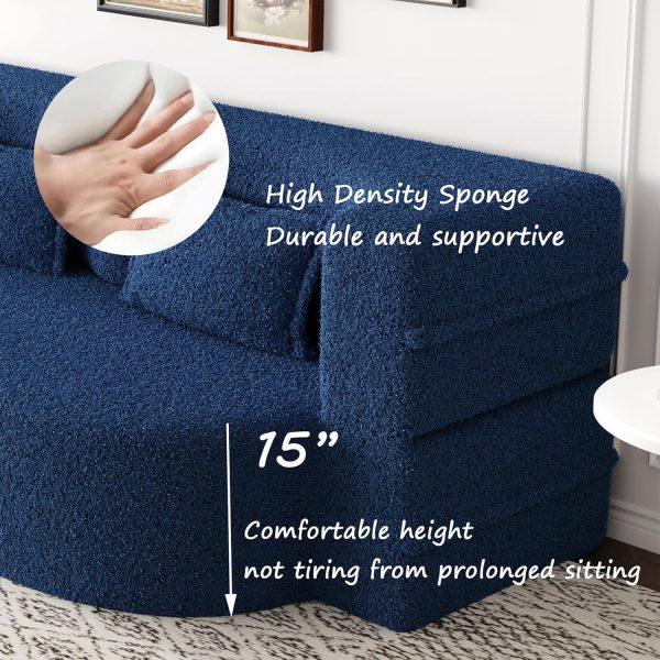 78"W Convertible Folding Sofa Bed, Teddy Full Size Futon Loveseat Sleeper Couch Bed with Pillows, Lounge Floor Sofa Folding Mattress, Compression Foam Boneless Couch for Living... - Image 7