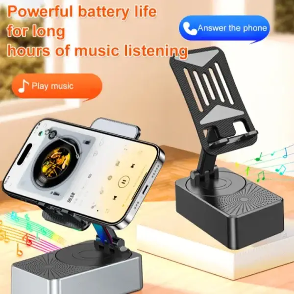 Bluetooth Speaker With Phone Stand 360º Rotating Mobile Phone Holder Anti-Slip Base Bluetooth Audio 5000mAh Power Bank Bracket - Image 2