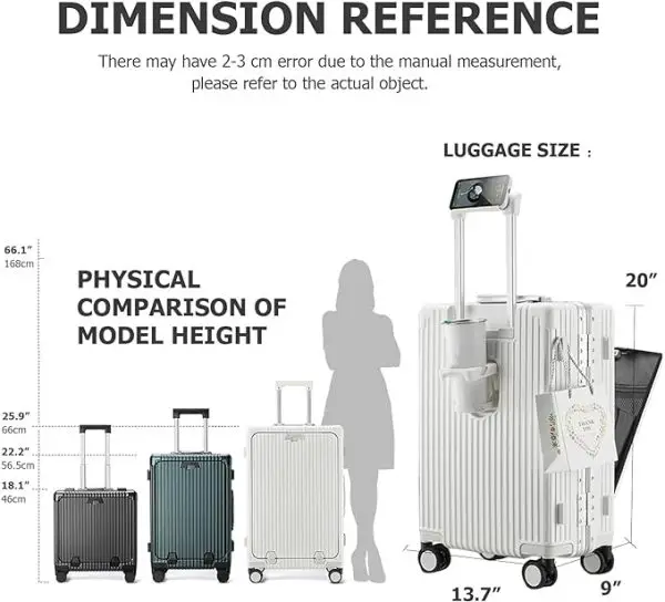 feilario Hardside Expandable Spinner Wheel Luggage, TSA Lock Carry on Suitcase, with Cup Holder & Phone Holder, 24in Sizes, White - Image 2