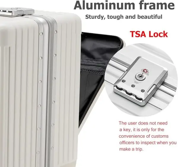 feilario Hardside Expandable Spinner Wheel Luggage, TSA Lock Carry on Suitcase, with Cup Holder & Phone Holder, 24in Sizes, White - Image 3