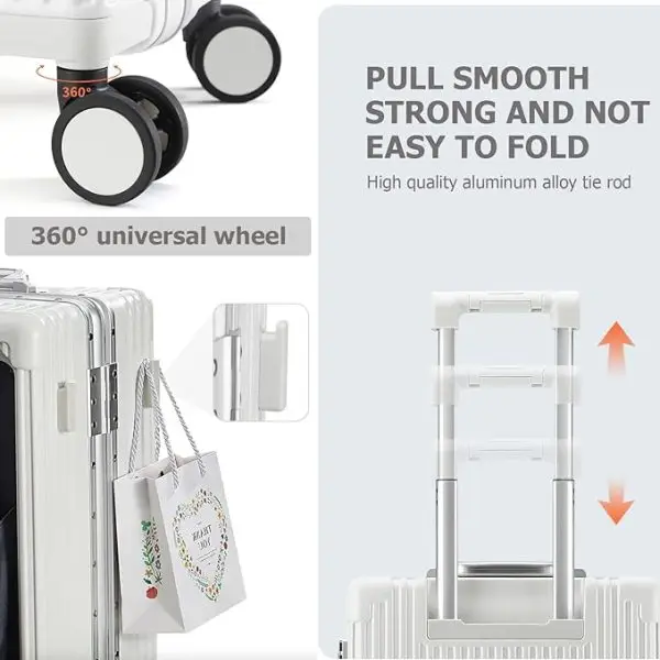 feilario Hardside Expandable Spinner Wheel Luggage, TSA Lock Carry on Suitcase, with Cup Holder & Phone Holder, 24in Sizes, White - Image 5