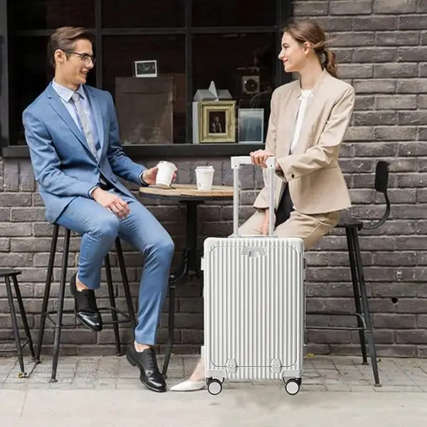feilario Hardside Expandable Spinner Wheel Luggage, TSA Lock Carry on Suitcase, with Cup Holder & Phone Holder, 24in Sizes, White - Image 7