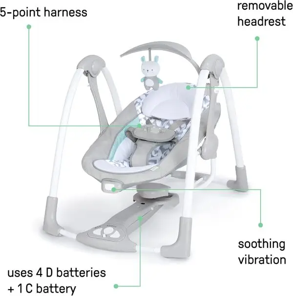 Limited-Time Sale for Summer Surprises AED 99د.إ:Ingenuity 12189-3 Convertme Swing-2-Seat - Raylan, Pack Of 1 - Blue and Grey - Safety Belt & Removable Baby Toys Swing for Baby - Image 4