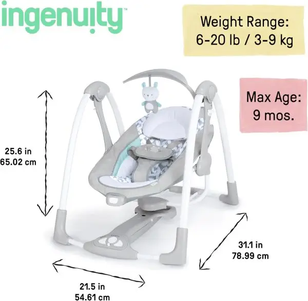 Limited-Time Sale for Summer Surprises AED 99د.إ:Ingenuity 12189-3 Convertme Swing-2-Seat - Raylan, Pack Of 1 - Blue and Grey - Safety Belt & Removable Baby Toys Swing for Baby - Image 5