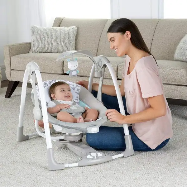 Limited-Time Sale for Summer Surprises AED 99د.إ:Ingenuity 12189-3 Convertme Swing-2-Seat - Raylan, Pack Of 1 - Blue and Grey - Safety Belt & Removable Baby Toys Swing for Baby - Image 7
