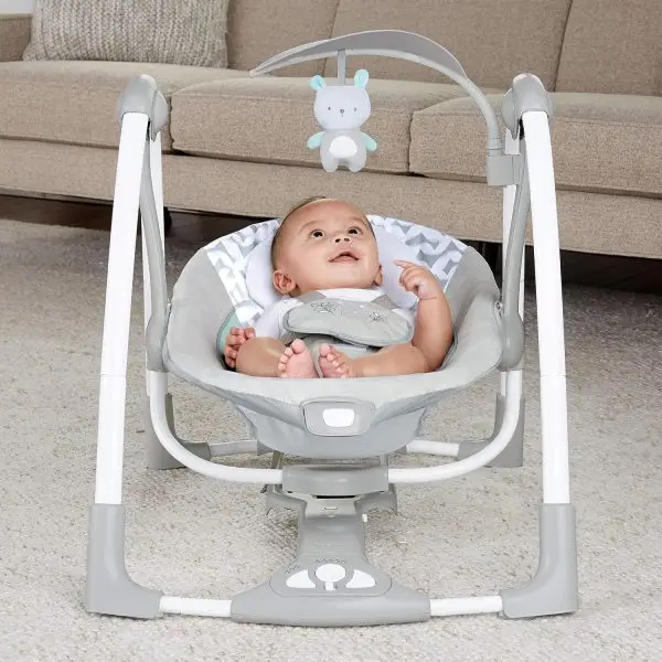 Limited-Time Sale for Summer Surprises AED 99د.إ:Ingenuity 12189-3 Convertme Swing-2-Seat - Raylan, Pack Of 1 - Blue and Grey - Safety Belt & Removable Baby Toys Swing for Baby - Image 8