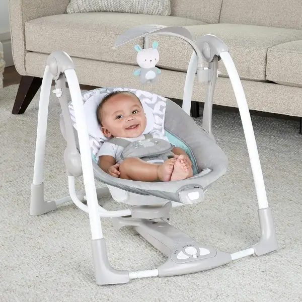 Limited-Time Sale for Summer Surprises AED 99د.إ:Ingenuity 12189-3 Convertme Swing-2-Seat - Raylan, Pack Of 1 - Blue and Grey - Safety Belt & Removable Baby Toys Swing for Baby - Image 9