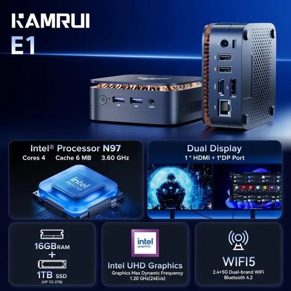 Limited-Time Sale for Summer Surprises AED 99د.إ:KAMRUI Desktop Mini PC, 16GB RAM 1TB M.2 SSD, Mini Computer with N97 Processor, Quad Core Small Computers 4K UHD, Support WiFi,... - Image 4