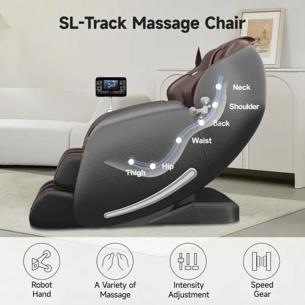 Limited-Time Sale for Summer Surprises AED 99د.إ :Real Relax Massage Chair Favor-06, Full Body Zero Gravity SL-Track Shiatsu Massage Recliner Chair with APP Control, Brown - Image 2