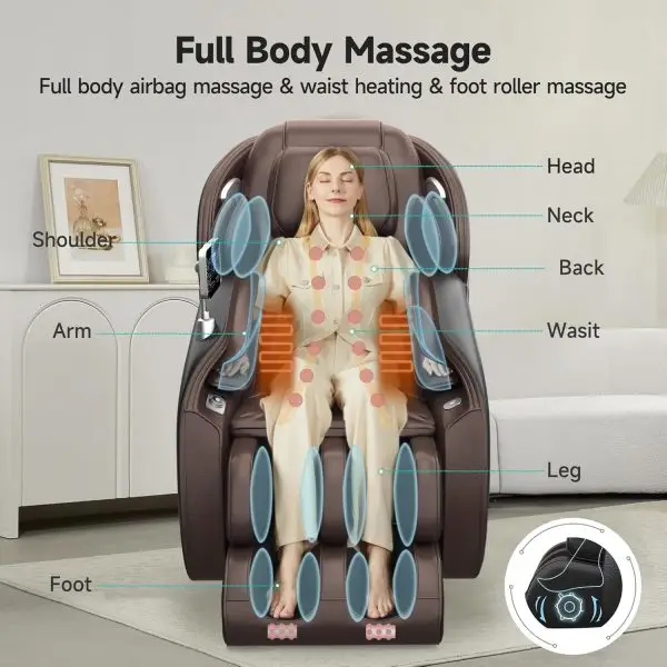 Limited-Time Sale for Summer Surprises AED 99د.إ :Real Relax Massage Chair Favor-06, Full Body Zero Gravity SL-Track Shiatsu Massage Recliner Chair with APP Control, Brown - Image 6