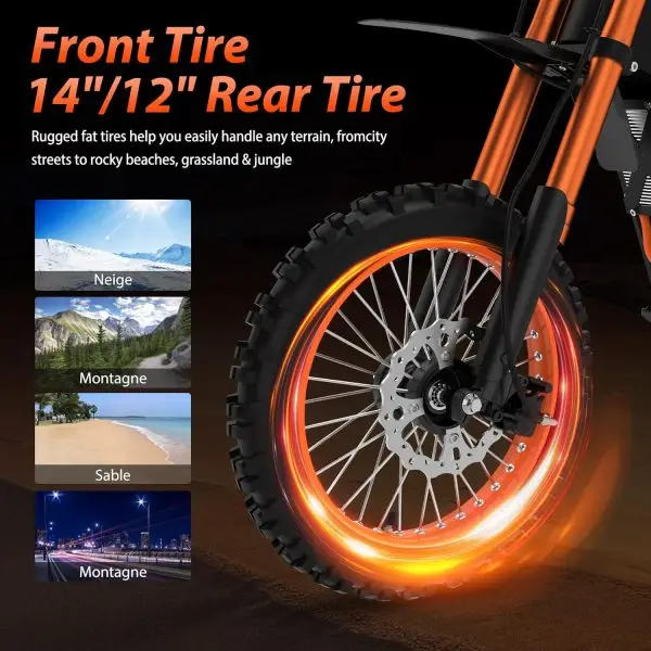 Limited-Time Sale for Summer Surprises AED 99د.إ :Soleil01 Electric-Dirt-Bike for Teens Adults, 14"/12" Fat Tire 2000W Electric-Motorcycle with 48V 21AH Battery Ebike 37MPH... - Image 4