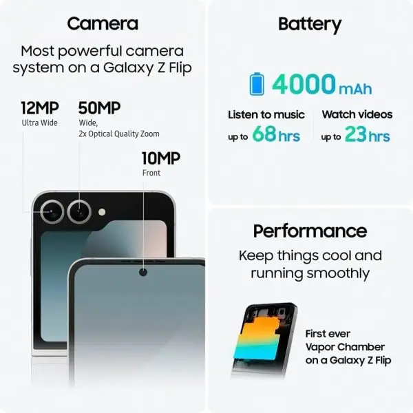 Samsung Galaxy Z Flip6, AI Smartphone, Android Smartphone, 256GB Storage, 50MP Rear Camera, AI Flex Zoom, Live Translate - Silver Shadow - Image 3