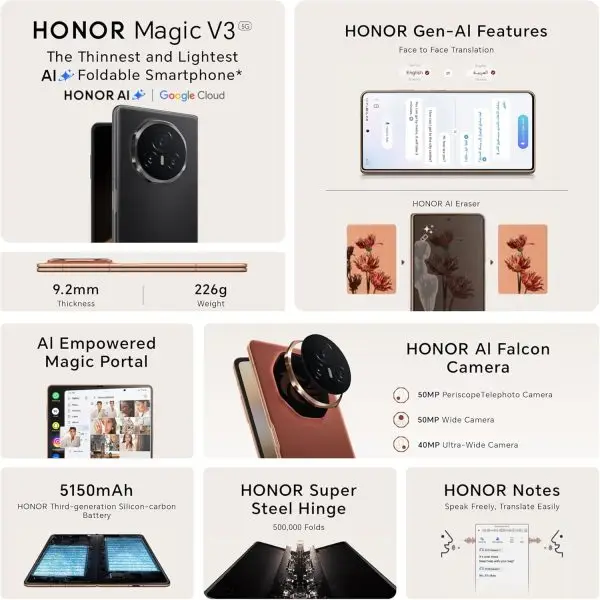 Summer Final Clearance Just AED 89د.إ:Honor Magic V3 5G Smartphone, 12GB RAM + 512GB ROM, Dual Sim, With Free Gifts & Screen Damage Protection - Middle East Version - Image 10