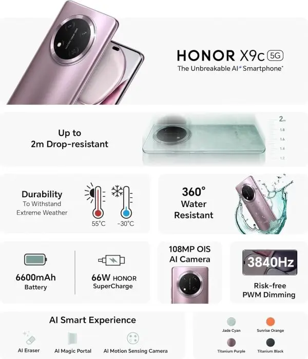 Summer Final Clearance Just AED 89د.إ:HONOR X9c 5G 12GB RAM 256GB Dual SIM Titanium Purple With Free Gifts - UAE Version - Image 7