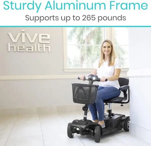 Vive 4 Wheel Mobility Scooter - Electric Powered Wheelchair Device - Compact Heavy Duty Mobile for Travel, Adults, Elderly - Long Range Power Extended Battery with Charger & Basket - Image 9